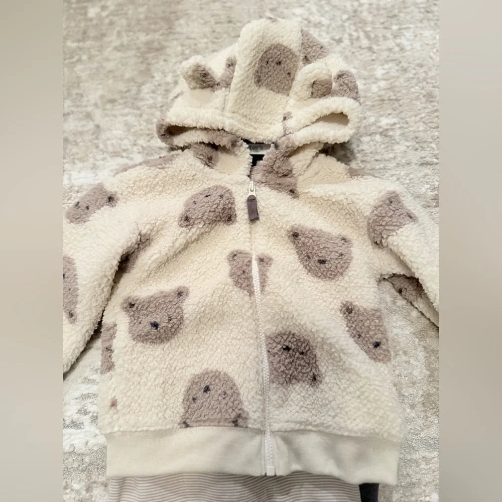 Carter's Cream and Brown Bear Sherpa Hoodie 3 piece Set size 18M -NWT